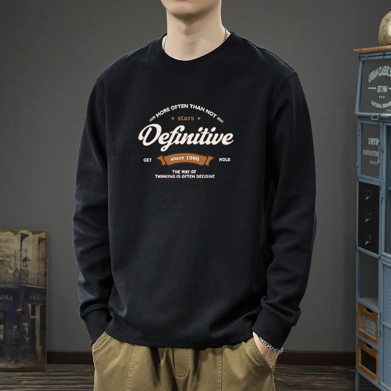 2025 Autumn Casual Long Sleeve T-Shirt Men's Pure Cotton Large Size Loose Bottoming Shirt Heavy Weight Printing Round Neck Trendy 2025 Autumn Casual Long Sleeve T-Shirt Men's Pure Cotton Large Size Loose Bottoming Shirt Heavy Weight Printing Round Neck Trendy