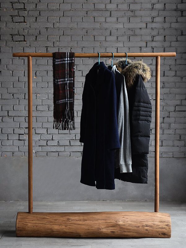 Solid Wood Floor-Standing Clothes Rack Old Elm Coat Rack Bedroom Clothes Rack New Chinese Style Simple Clothes Storage Shelf