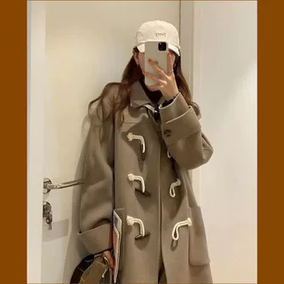 牛角扣毛呢外套女2025春秋时尚新款中长款高级感呢子大衣小个子潮