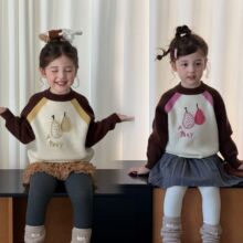 女童手工立体绣花撞色纯羊毛毛衣25冬季双股加厚保暖柔软羊毛衫