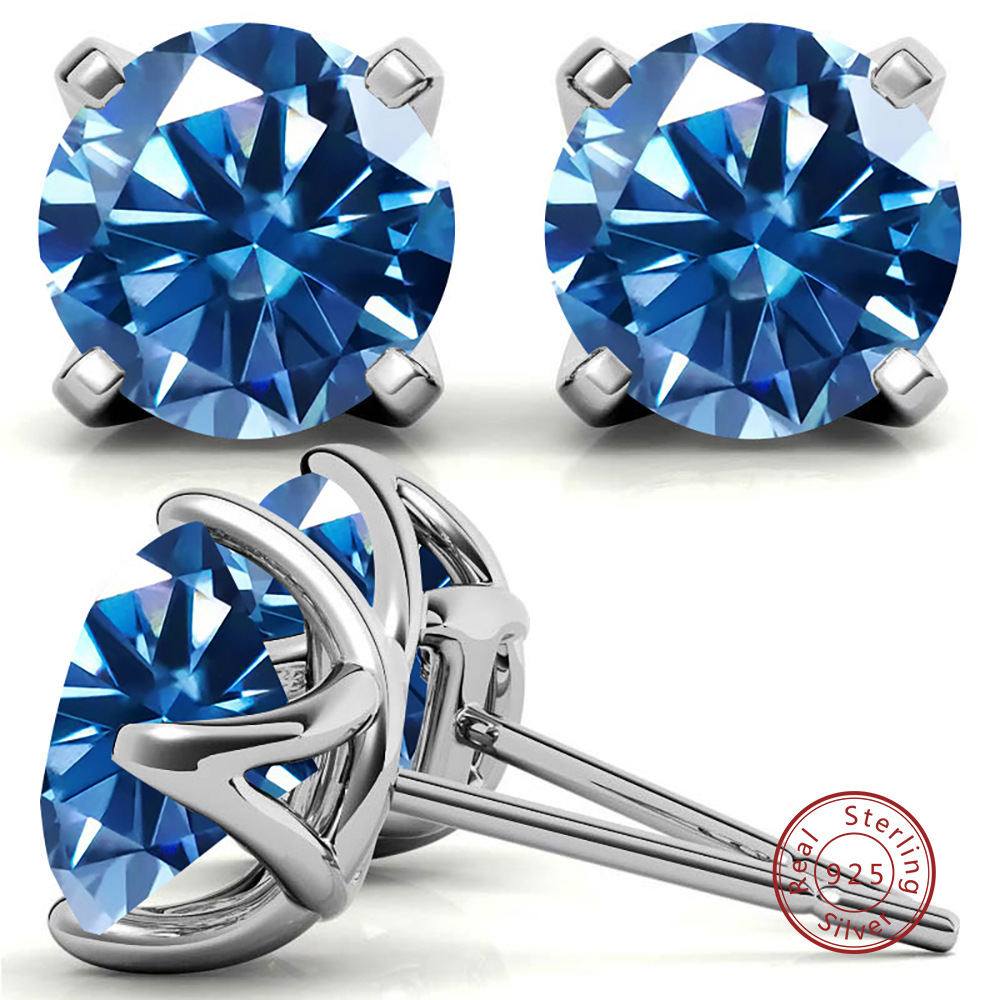 S925 pendientes de plata esterlina 2021 nuevos pendientes clásicos femeninos simple cuatro patas un quilate adornos pendientes de piedra de mozan