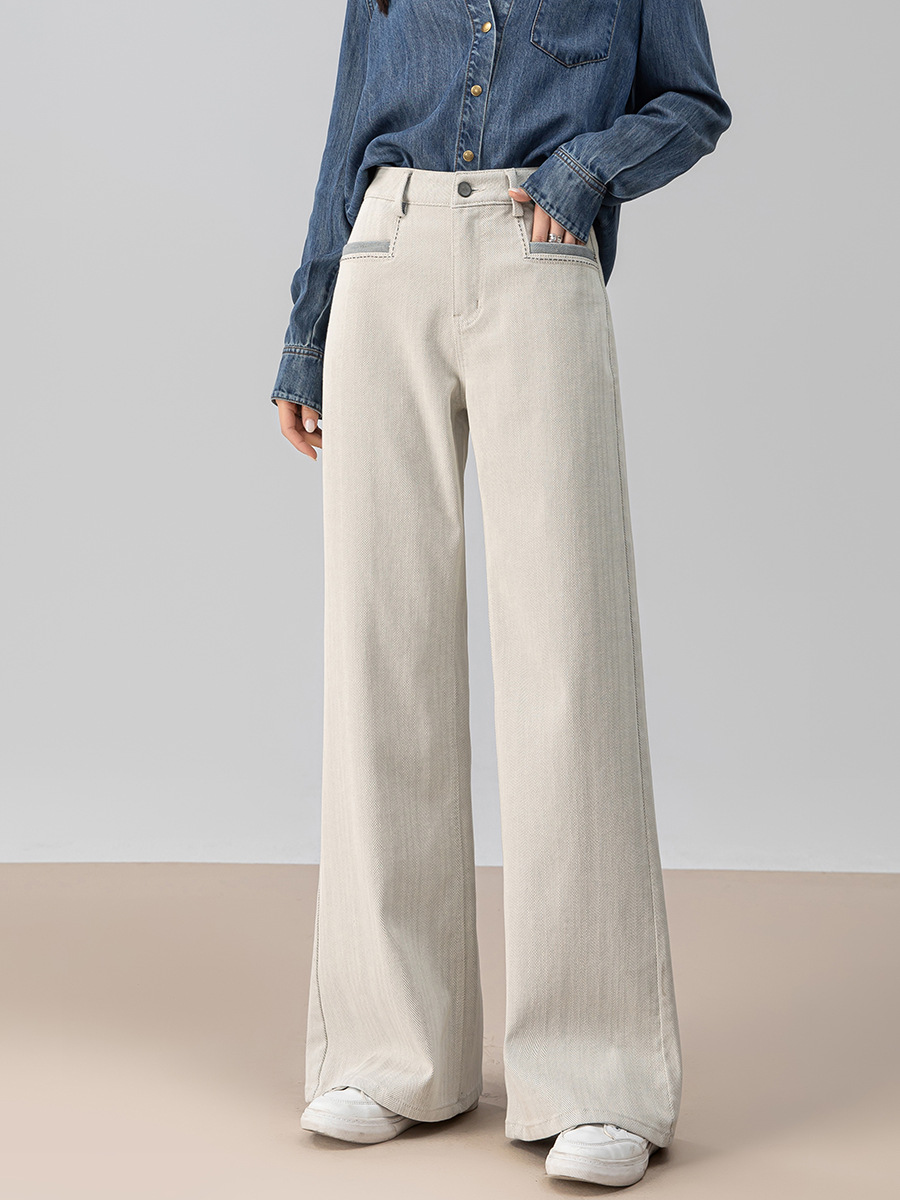 Quần jeans ống rộng chuông Xinge cạp cao dáng xòe nhẹ dài chấm đất — màu xám trắng