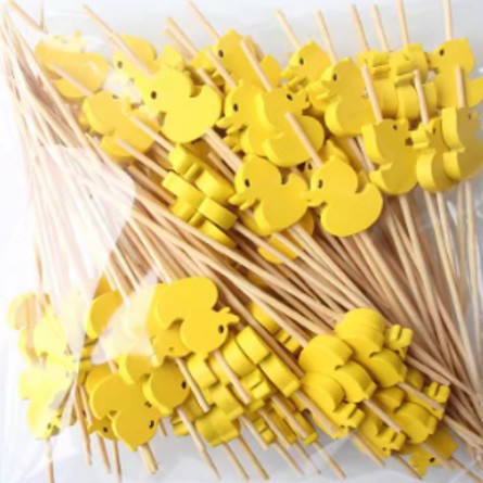 Nuevo producto decoración palo de bambú 100 piezas/paquete de fruta de dibujos animados lindo palo de bambú palo de hamburguesa palo de cóctel palo de bocadillo Amazon