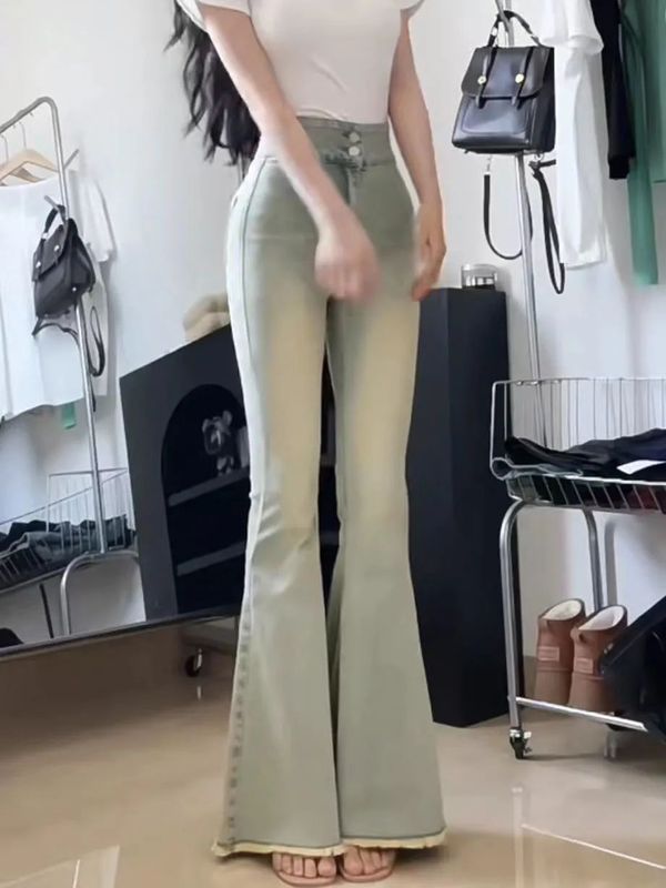 美式复古鱼尾喇叭牛仔裤女春秋季新款高腰小个子修身显瘦长裤子潮|undefined