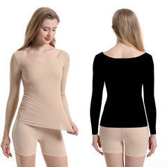 Modest warm innerwear for women, thin single piece, flesh-colored base top for wearing under clothes, low neck, tight fit, invisible body shaping, autumn shirt