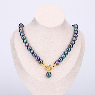 [Cross-border Exclusive] Shell White Pearl Clavicle Chain Zircon Purple Gold Colorful Black Silver Grey Bead Necklace Female
