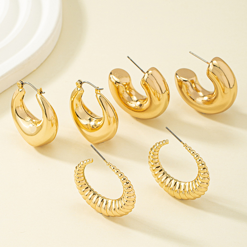 Hornbag Texture Ear Ring Earrings Women's European and American ins Niche Retro Simple Distinctive Metallic Ear Buckle Earrings