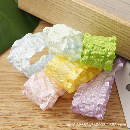 Ruffled polyester ribbon diy bow hair accessories clothing gift box flower packaging striped skirt ribbon