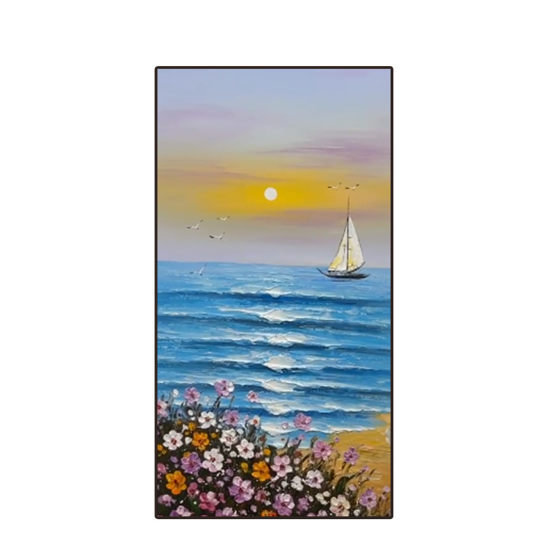 Customized Summer Coastal Dopamine Flower Painting Pure Hand-Painted Oil Painting Texture Painting Living Room Restaurant Hanging Painting Modern Decoration