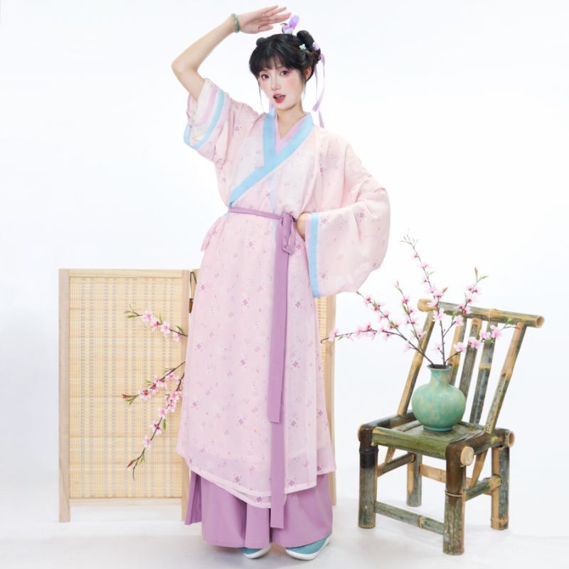 Original Western Han Dynasty Straight-Collar Hanfu Dress for Women, Summer Style, Light Pink, Suitable for Daily Wear, Gentle Ancient Style Straight-Collar Shirt and Song Dynasty Pants Set Original Western Han Dynasty Straight-Collar Hanfu Dress for Women, Summer Style, Light Pink, Suitable for Daily Wear, Gentle Ancient Style Straight-Collar Shirt and Song Dynasty Pants Set