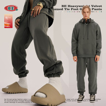 BE男装秋冬男士加绒卫裤美式宽松裤子潮牌加厚男裤运动裤束脚裤男