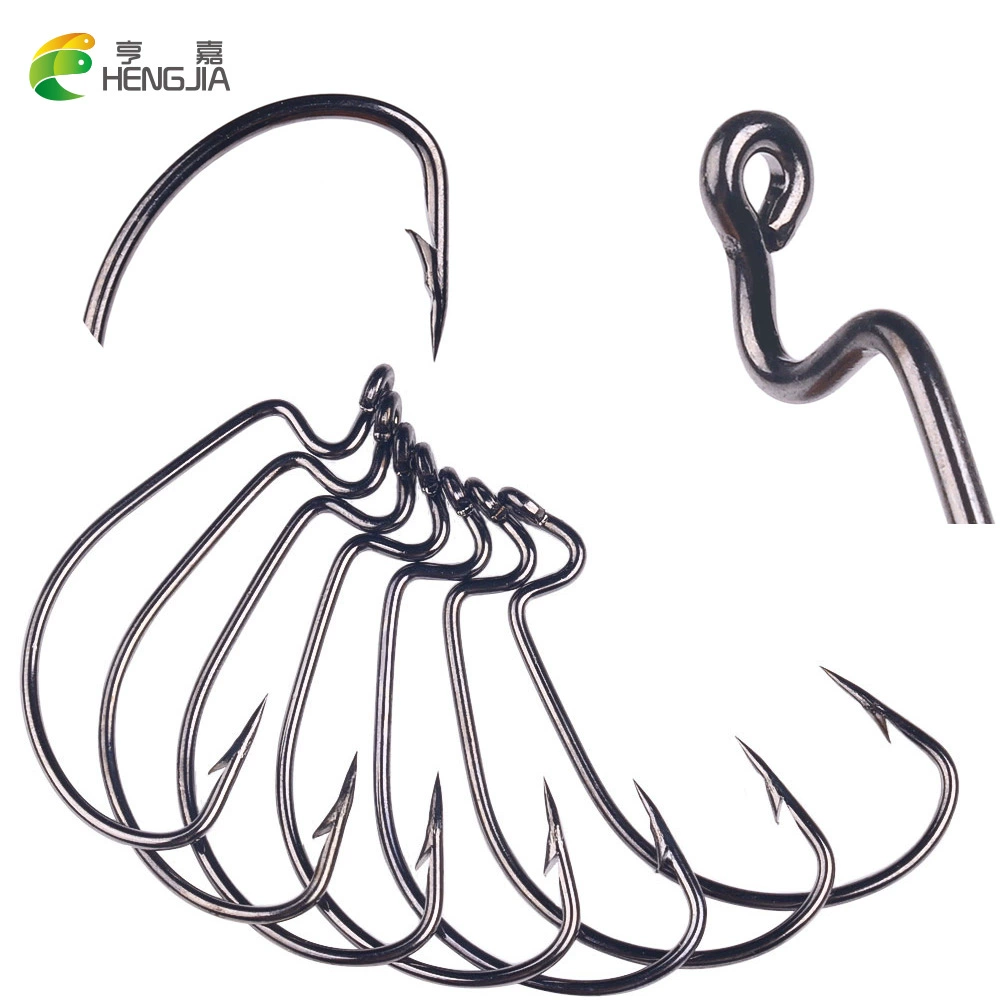 HENGJIA/ 50шт коробки черный красный изогнутый рукоятной крючок набор ловля рыбы мягкая приманка крючок оптом