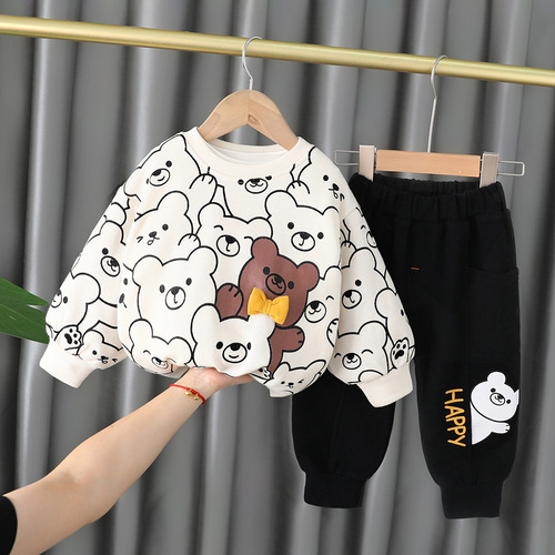 Children's clothing foreign trade spring and autumn clothing Internet celebrity sweatshirt set  new style children's fashionable male and female baby sports two-piece set
