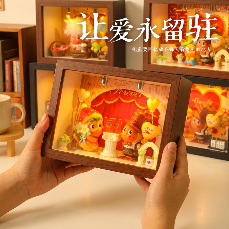 DIY Photo Frame Pop Mart Storage Box 3D Miniature Scenery Creation with Lights Decorative Piece Creative Birthday Gift