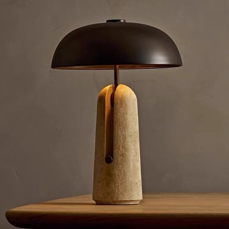 2024 Travertine Mushroom Wabi-Sabi Style Table Lamp for Living Room, Bedroom, Study, Designer Bedside Eye Protection Table Lamp