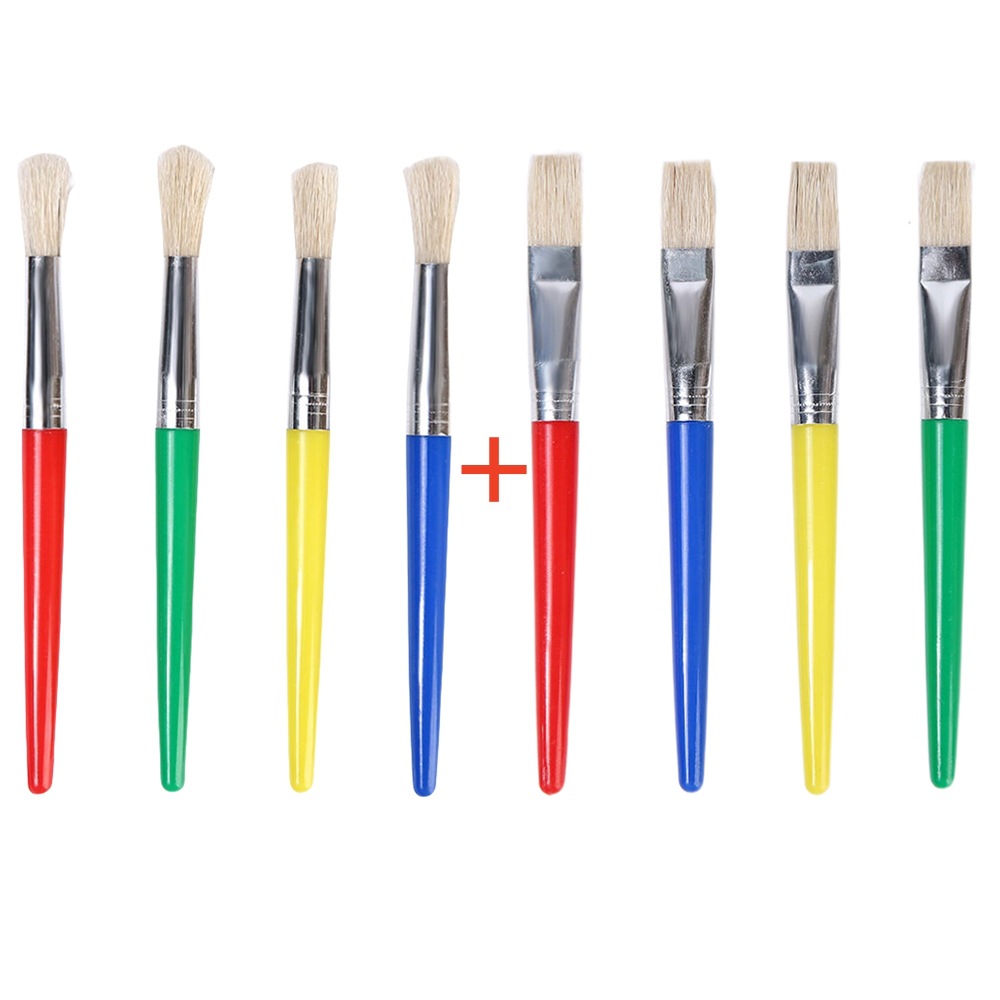 Cepillos de pintura al óleo transfronterizos 4 crines de cerdo bolígrafos de acuarela cabeza redonda color caramelo varilla de plástico hueco pincel de graffiti de bricolaje