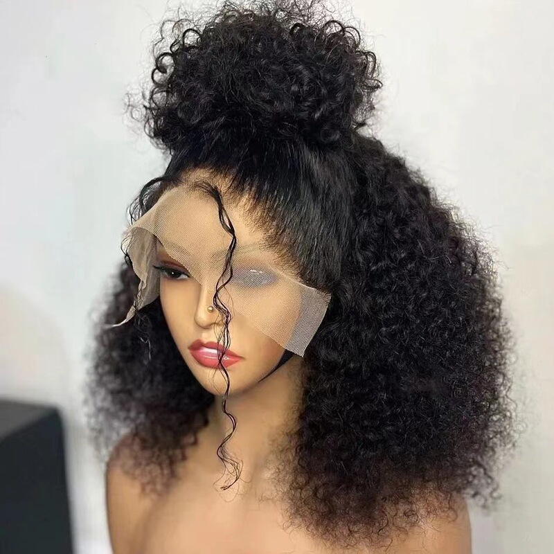Human hair wigs front lace wig set stand-alone hot sale black small roll wig headgear in stock