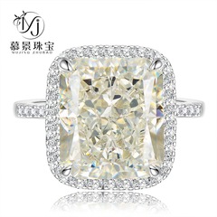 慕景珠寶2023新款指環 925銀高碳鑽白G色戒指12*14冰花切歐美跨境