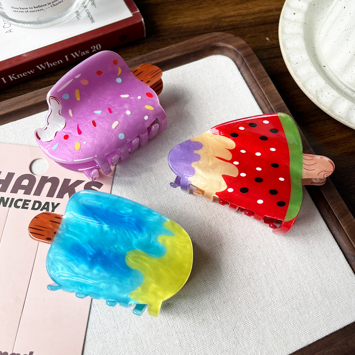 Frutas de verano helado estilo agarrar clips dulce clips de tiburón clips creativo acrílico detrás de la cabeza