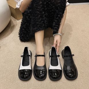 Women's thick-soled Mary Jane shoes spring and autumn retro soft-soled shoes with color matching thick heel jk preppy style plus size women's shoes