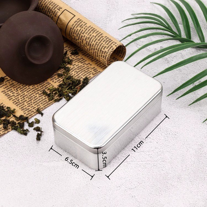 Caja de hojalata para té, caja de almacenamiento pequeña de hierro, caja de té cepillada, caja para cartas de juego, almacenamiento y organización image 3