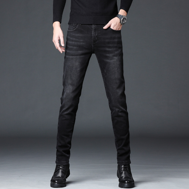 2023 New Elastic Slim Fit Small Feet Korean Edition Black Denim Men's Pants_voghion.com