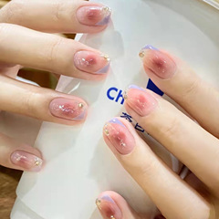 Summer Ins Fresh Girl Style Wearable Nail Glitter Ice Transparent Blush Removable Beauty Nail Fake Nail Sheet Wholesale