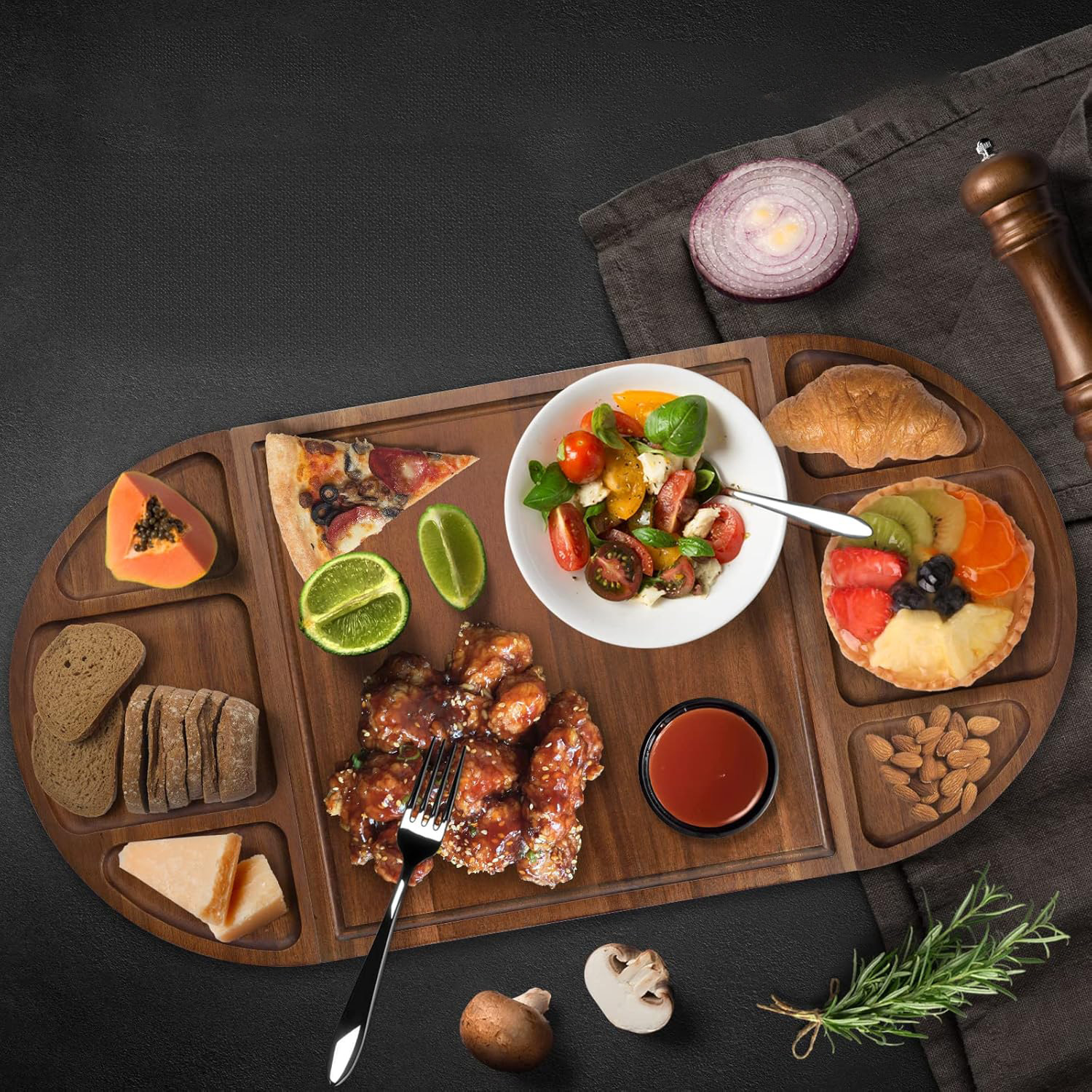 跨境实木托盘餐厅桌面熟食奶酪面包餐盘磁吸式可随意拼接展示盘