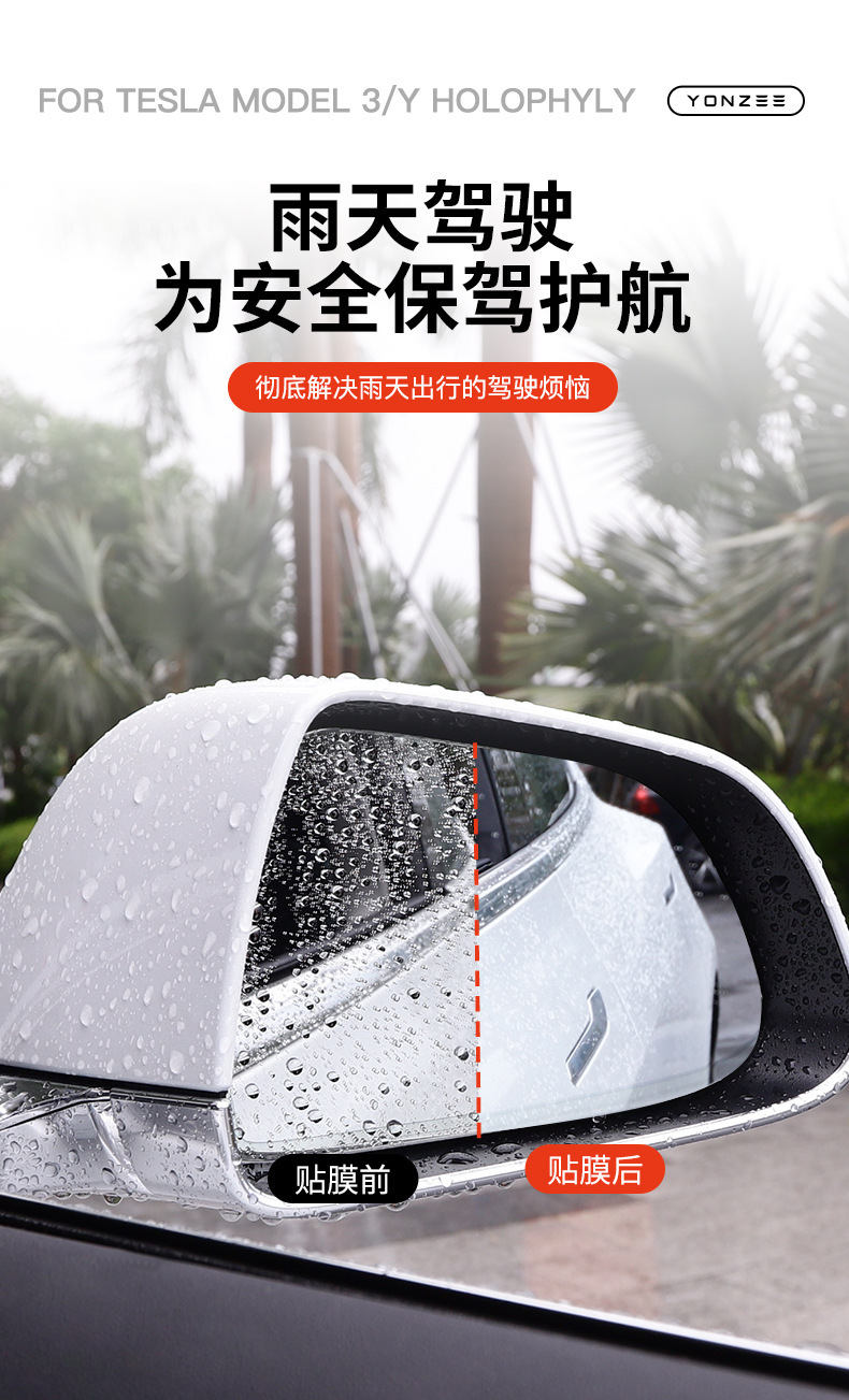 Suitable for Tesla Model 3Y Rearview Mirror Rainproof Film, Nano Anti-Fog Rearview Reflective Reversing Mirror Waterproof Film