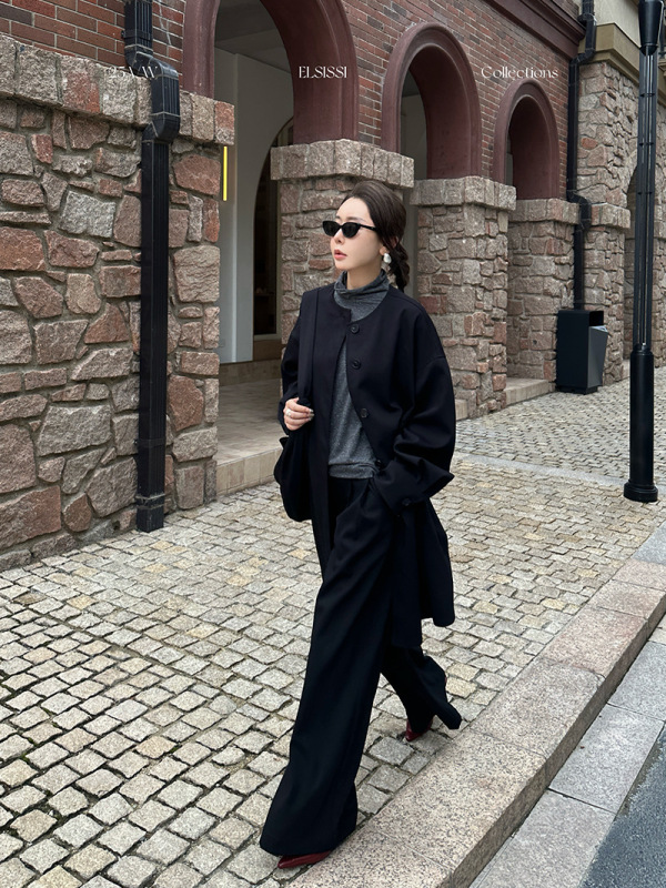ELSISSI2025秋季新款双折斜插兜西装裤女小个子显瘦长款裤子女款|undefined