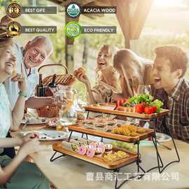 跨境实木三层可组合派对聚会点心置物架桌面阶梯式实木收纳托盘