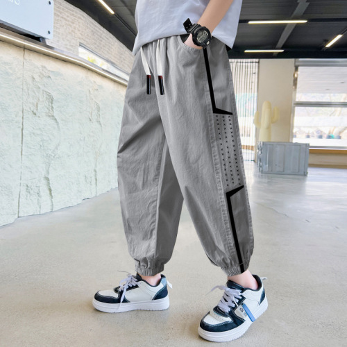 Children's clothing boys summer pants 2024 new middle and large children summer thin sports pants summer mosquito repellent 9-hole pants