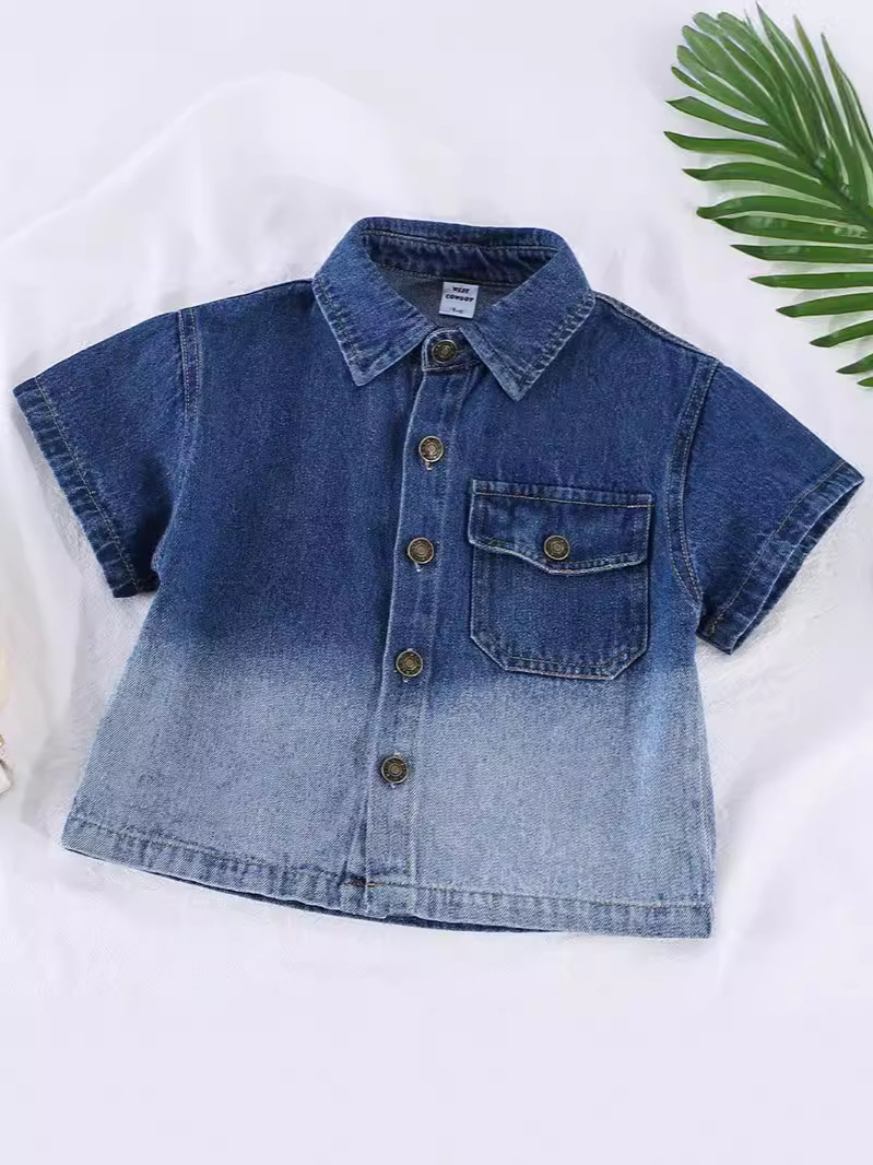 5291 Traje de verano para niños Camisa de manga corta de mezclilla degradada Ropa para niños Ropa hermosa Traje delgado de dos piezas para niños