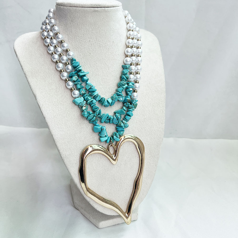 85g Weight Alloy Pendant Material Three Layer Necklace Classification Imitation Pearl Chain Material Beaded Chain Chain Type 1 Piece Quantity Casual, Party Occasion Imitation Pearl, Alloy Material Heart Shape Pattern Unisex Gender Exaggerated, Streetwear Style Exaggerated Streetwear Heart Shape Imitation Pearl Alloy Beaded Chain Statement Necklaces Wholesale 16