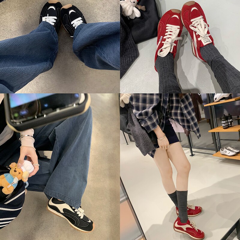 葡萄妈studiolee 时髦歪头网面系带内增高百搭德训休闲板鞋女春秋|undefined