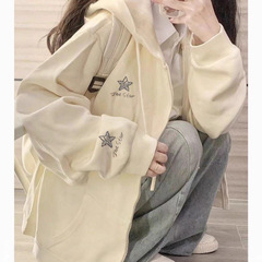 韩版宽松休闲百搭连帽卫衣女秋冬加绒新款设计感时尚开衫外套ins