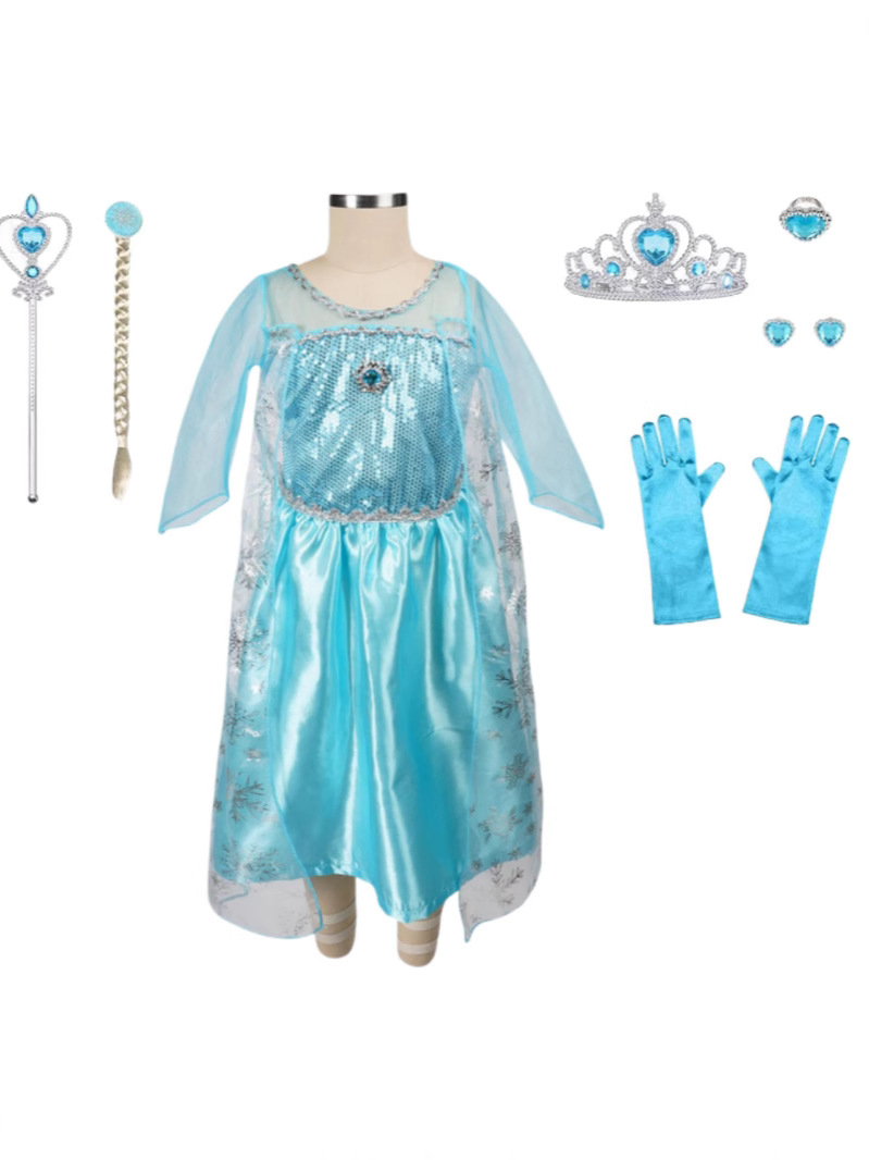 Vestido al por mayor en stock, falda estilo Frozen, vestido de princesa de cuento de hadas, ropa infantil de comercio exterior, cosplay, vestido de Elsa para bebés y niños.
