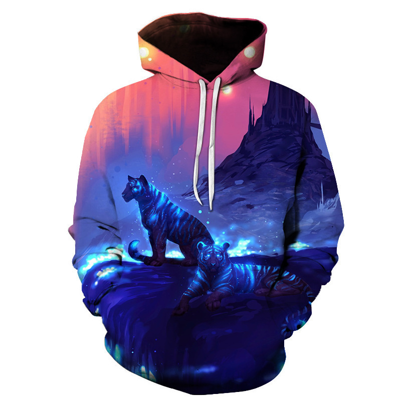 Dropshipping foreign trade new model, couple style, 3D tiger pattern digital print hooded men's trendy sweatshirt Dropshipping foreign trade new model, couple style, 3D tiger pattern digital print hooded men's trendy sweatshirt