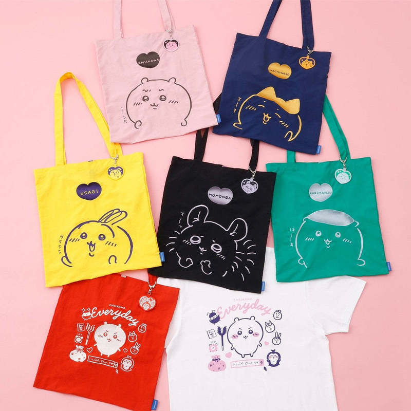 In-Stock Chiikawa Embroidered Canvas Bag Cartoon Hachiware Usagi Tote Shoulder Bag Tutoring Bag