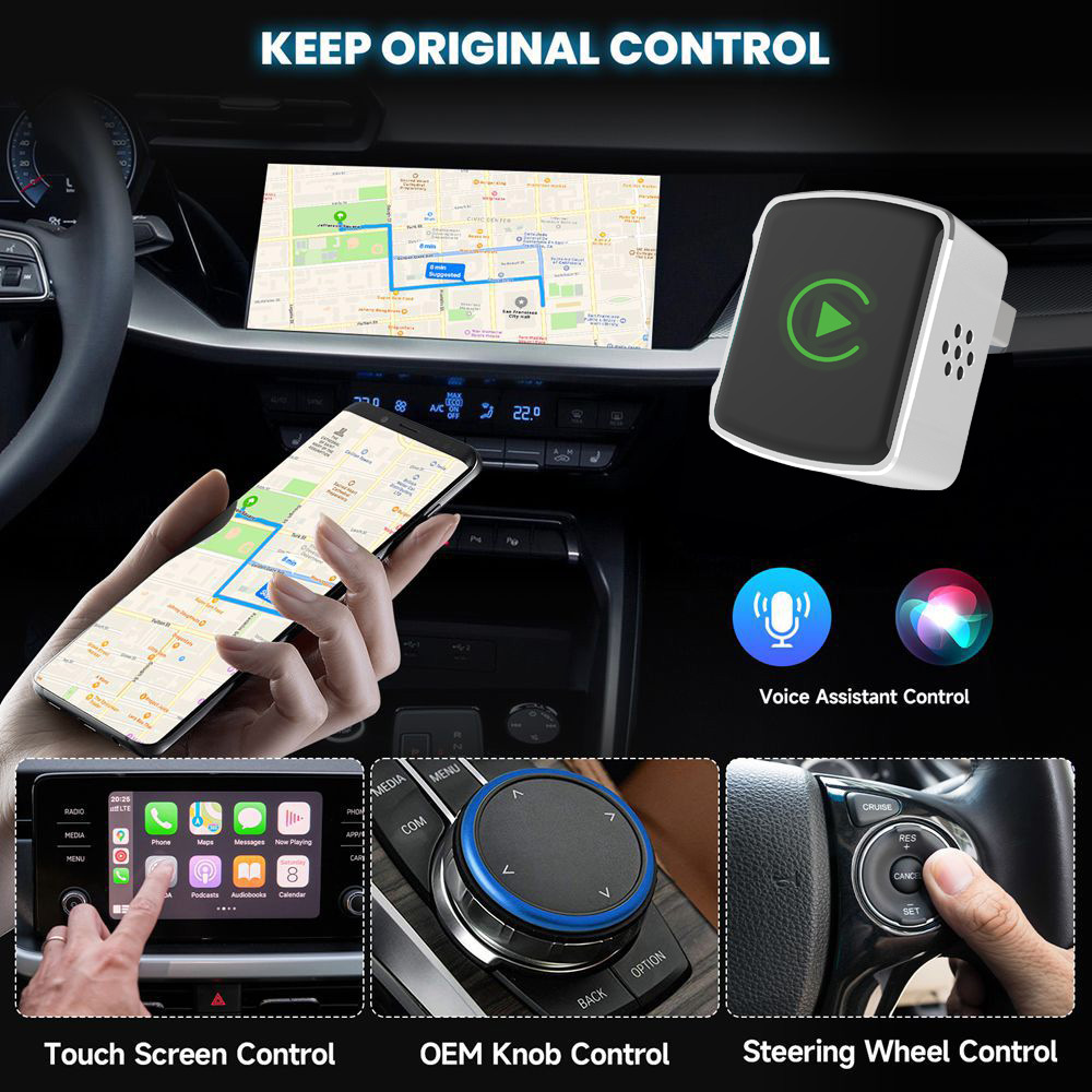 Colorful light wireless carplay box adapter for Apple and Android, two-in-one car connectivity and screen projection