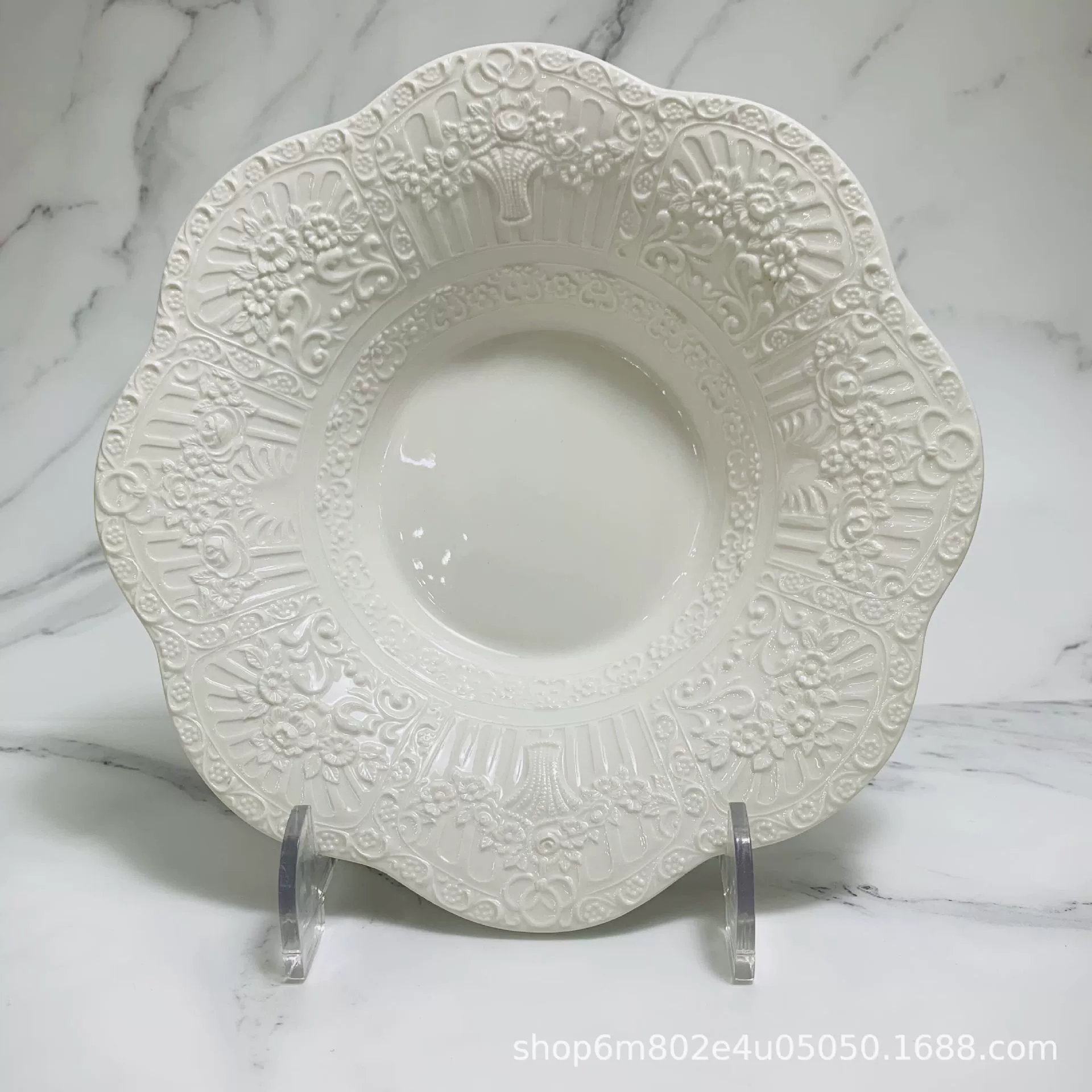 Round Dessert Plate (laba) embossed lace ceramic, retro European style, 6.5 and 8 inch