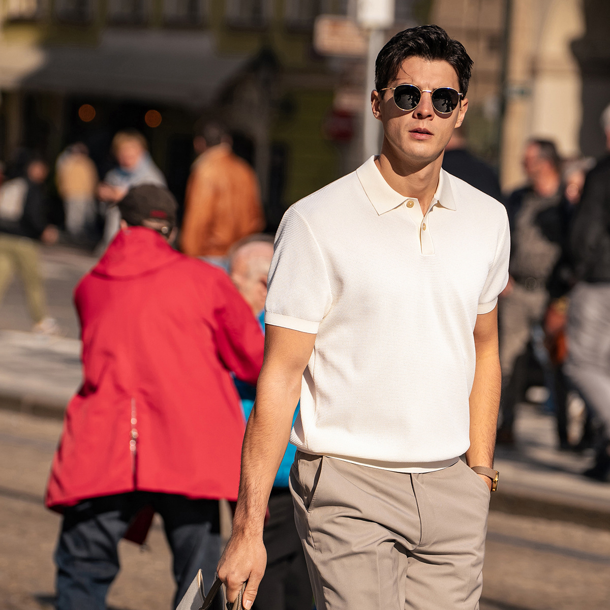POLO camisa solapa suéter de manga corta hombres negocios británicos slim fit verano hielo seda Europa y América marea comercio exterior transfronterizo al por mayor