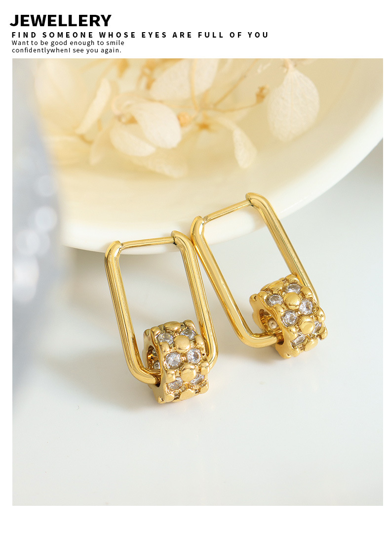 Retro Geometric Titanium Steel Copper Plating Zircon Earrings 1 Pair