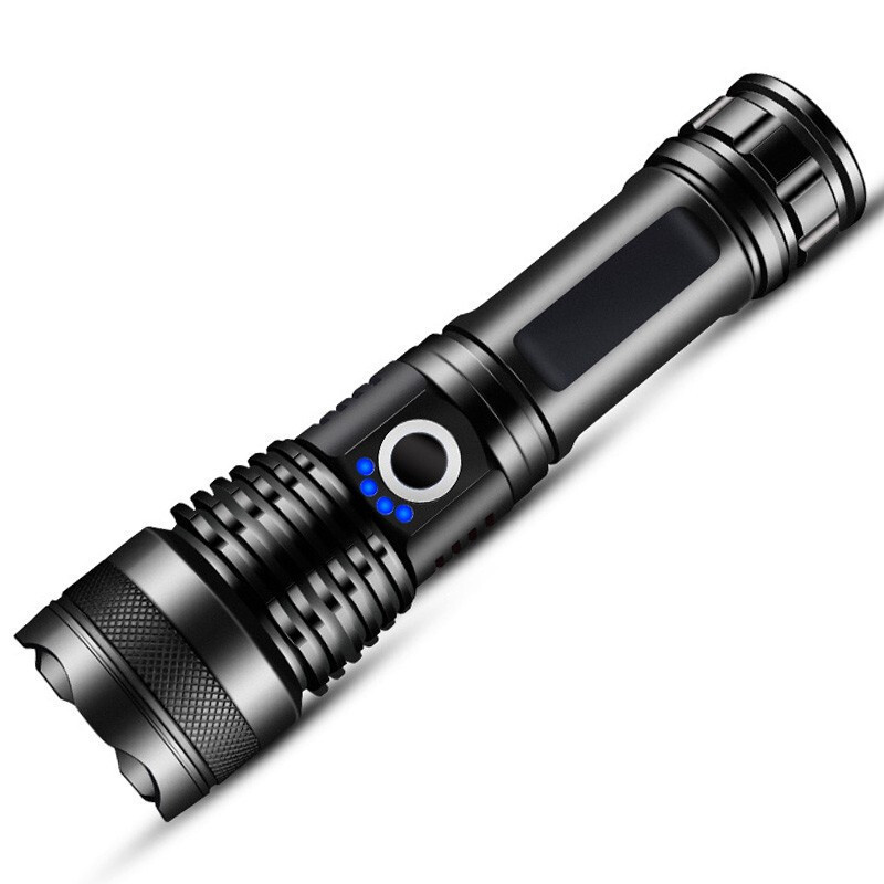 P50充电新款跨境伸缩铝合金手电筒XHP50 强光手电筒电量显示USB