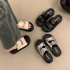 厚底一字拖鞋女夏外穿2025新款配裙子法式休闲踩屎感海边沙滩凉拖