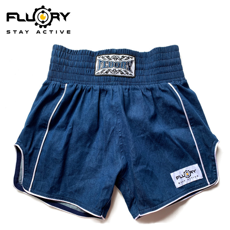 FLUORY Fire Boxing Shorts Muay Thai Training Suit Fighting Pants Denim Sanda Pants for Men and Women