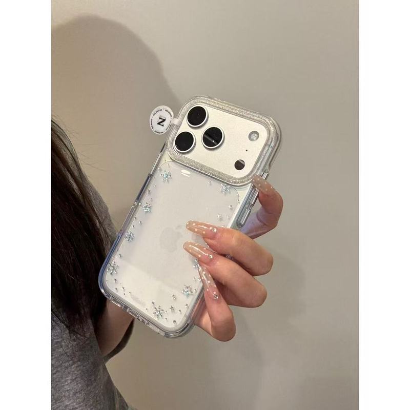 治愈系围边鎏金银色星星雪花适用iphone17promax苹果16手机壳15pr|undefined
