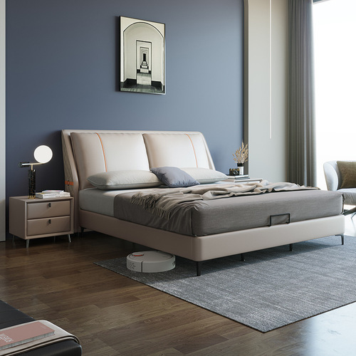 Italian minimalist leather bed modern simple soft bag 1.5 meters 1.8 meters light luxury bed solid wood double bed master bedroom wedding bed