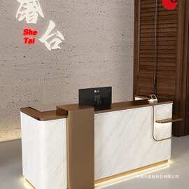 美容院吧台仿大理石收银台柜台烤漆公司前台酒店售楼部接待台会所