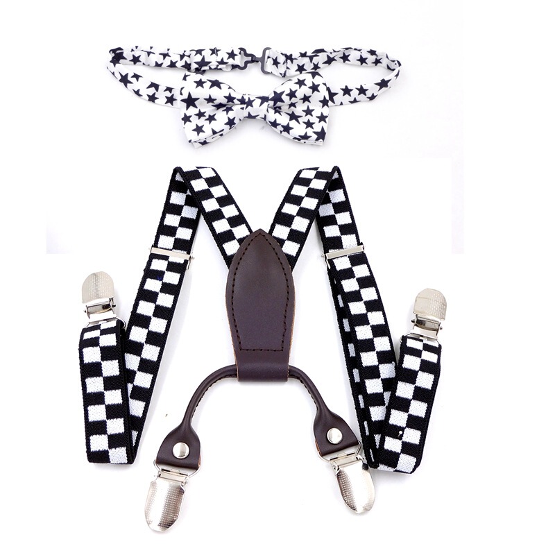 Children's Strap Clip Bow Tie Set Baby's Suspender Strap Black Toddler's Shoulder Strap Three Clips Baby's Anti-drop Belt
